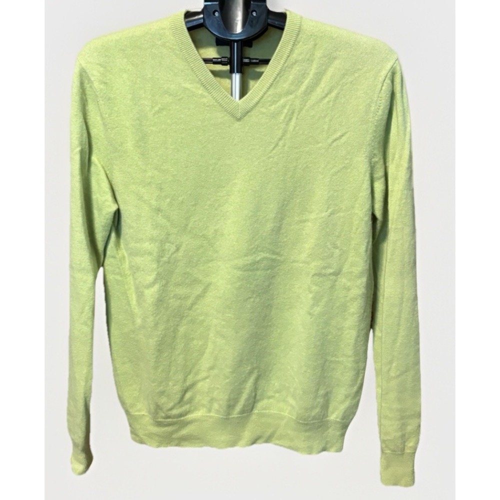Cashmere Club Room Womens M Estate Cashmere Sweater Lime Green 2-Ply V Neck